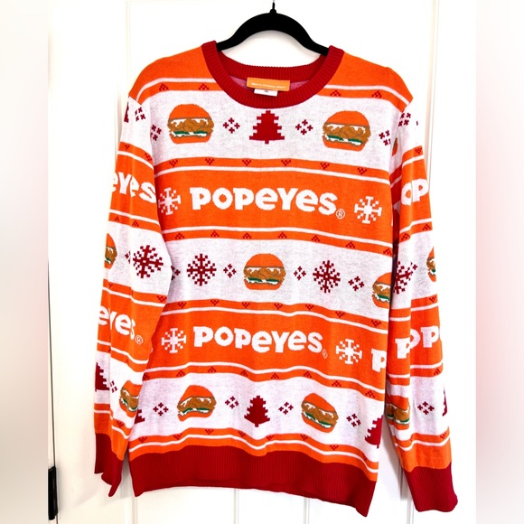 Popeyes Chicken Sandwich Ugly Christmas Holiday Sweater - Picture 2 of 5